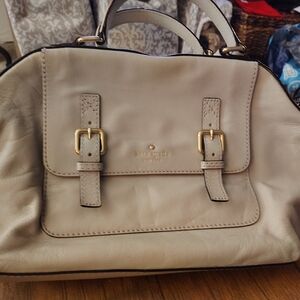 Anne Klein Cream Crossbody Satchel with Gold Hardware